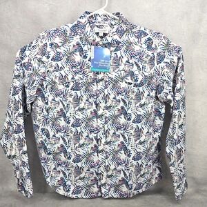 Coolibar Long Sleeve Mens Nassau Fishing Shirt Large‎ White Beach Leaves UPF 50+